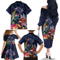 Australia and New Zealand Family Matching Off The Shoulder Long Sleeve Dress and Hawaiian Shirt Merry Christmas-Tuatara and Koala with Plants Xmas Style