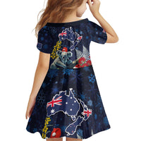Australia and New Zealand Family Matching Off Shoulder Short Dress and Hawaiian Shirt Merry Christmas-Tuatara and Koala with Plants Xmas Style