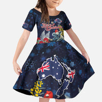Australia and New Zealand Family Matching Short Sleeve Bodycon Dress and Hawaiian Shirt Merry Christmas-Tuatara and Koala with Plants Xmas Style