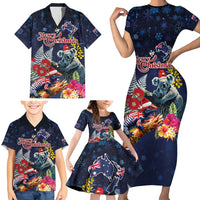 Australia and New Zealand Family Matching Short Sleeve Bodycon Dress and Hawaiian Shirt Merry Christmas-Tuatara and Koala with Plants Xmas Style