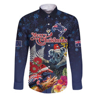 Australia and New Zealand Family Matching Short Sleeve Bodycon Dress and Hawaiian Shirt Merry Christmas-Tuatara and Koala with Plants Xmas Style