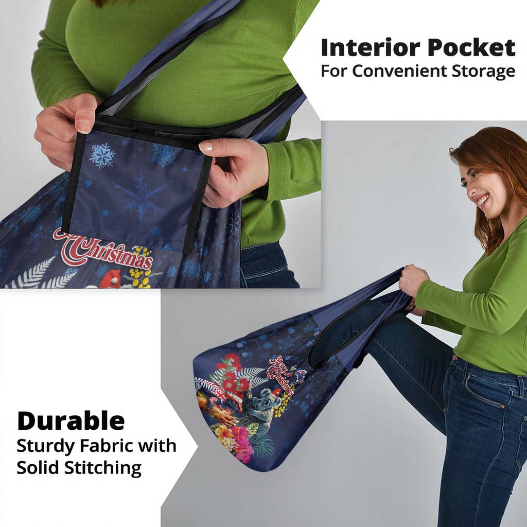 Australia and New Zealand Grocery Bag Merry Christmas-Tuatara and Koala with Plants Xmas Style