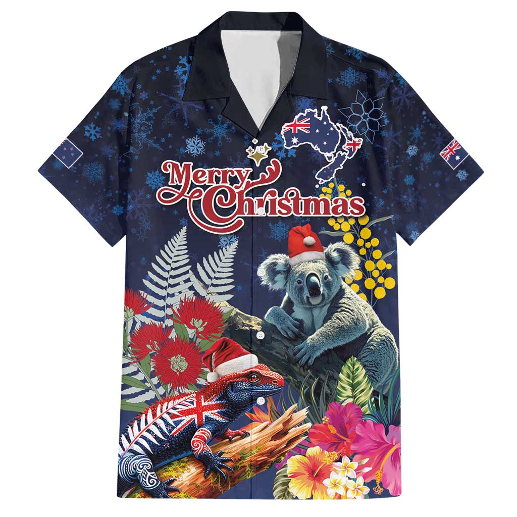 Australia and New Zealand Hawaiian Shirt Merry Christmas-Tuatara and Koala with Plants Xmas Style