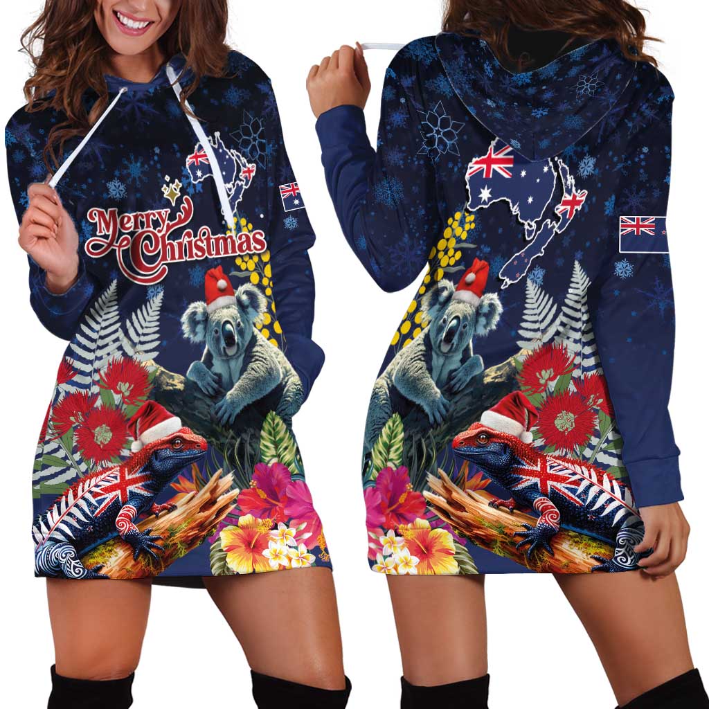 Australia and New Zealand Hoodie Dress Merry Christmas-Tuatara and Koala with Plants Xmas Style