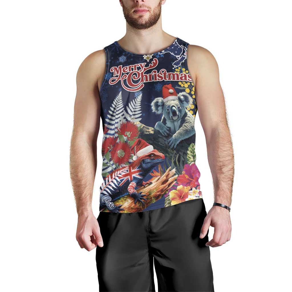 Australia and New Zealand Men Tank Top Merry Christmas-Tuatara and Koala with Plants Xmas Style