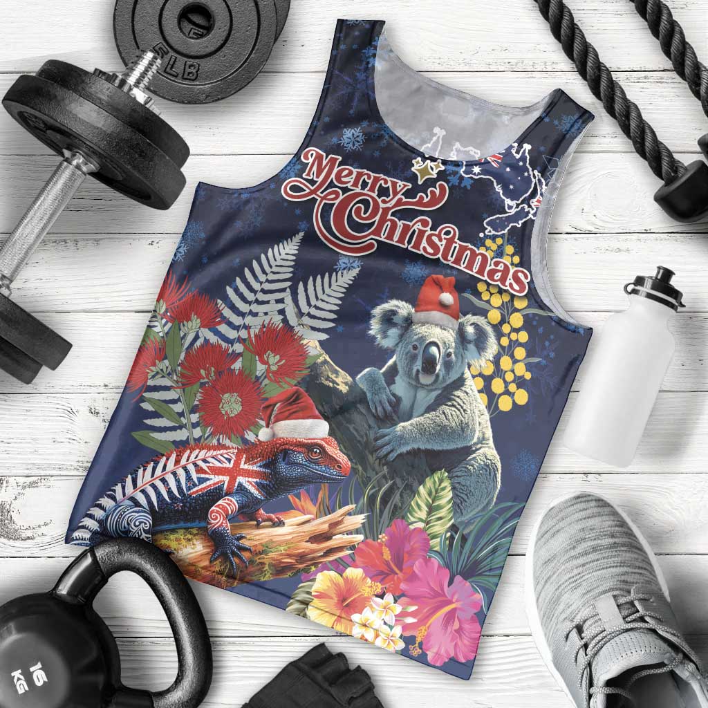 Australia and New Zealand Men Tank Top Merry Christmas-Tuatara and Koala with Plants Xmas Style