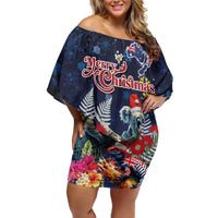 Australia and New Zealand Off Shoulder Short Dress Merry Christmas-Tuatara and Koala with Plants Xmas Style