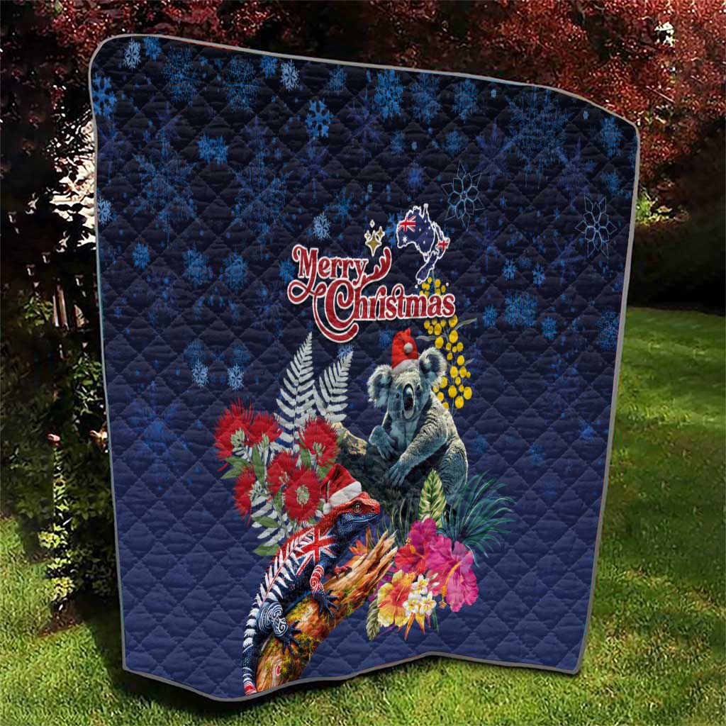 Australia and New Zealand Quilt Merry Christmas-Tuatara and Koala with Plants Xmas Style