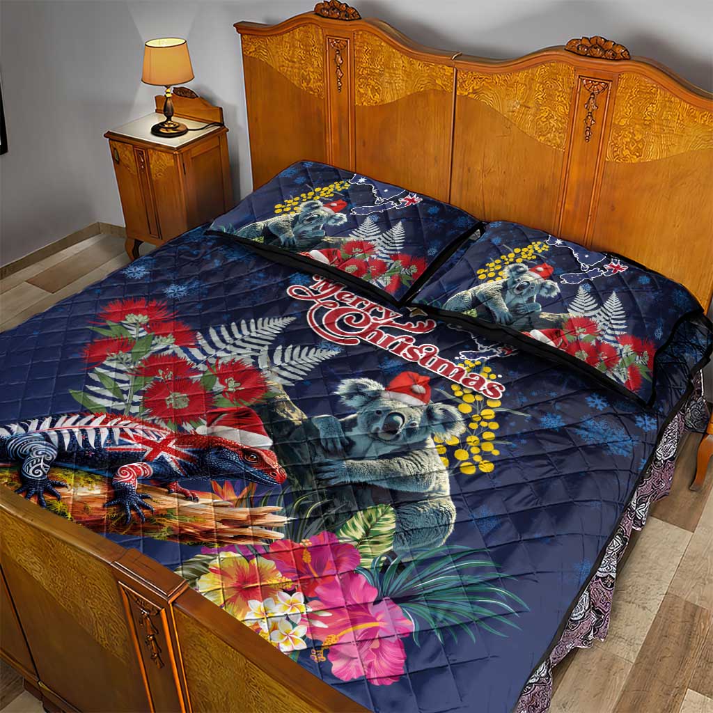 Australia and New Zealand Quilt Bed Set Merry Christmas-Tuatara and Koala with Plants Xmas Style