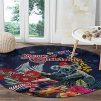Australia and New Zealand Round Carpet Merry Christmas-Tuatara and Koala with Plants Xmas Style