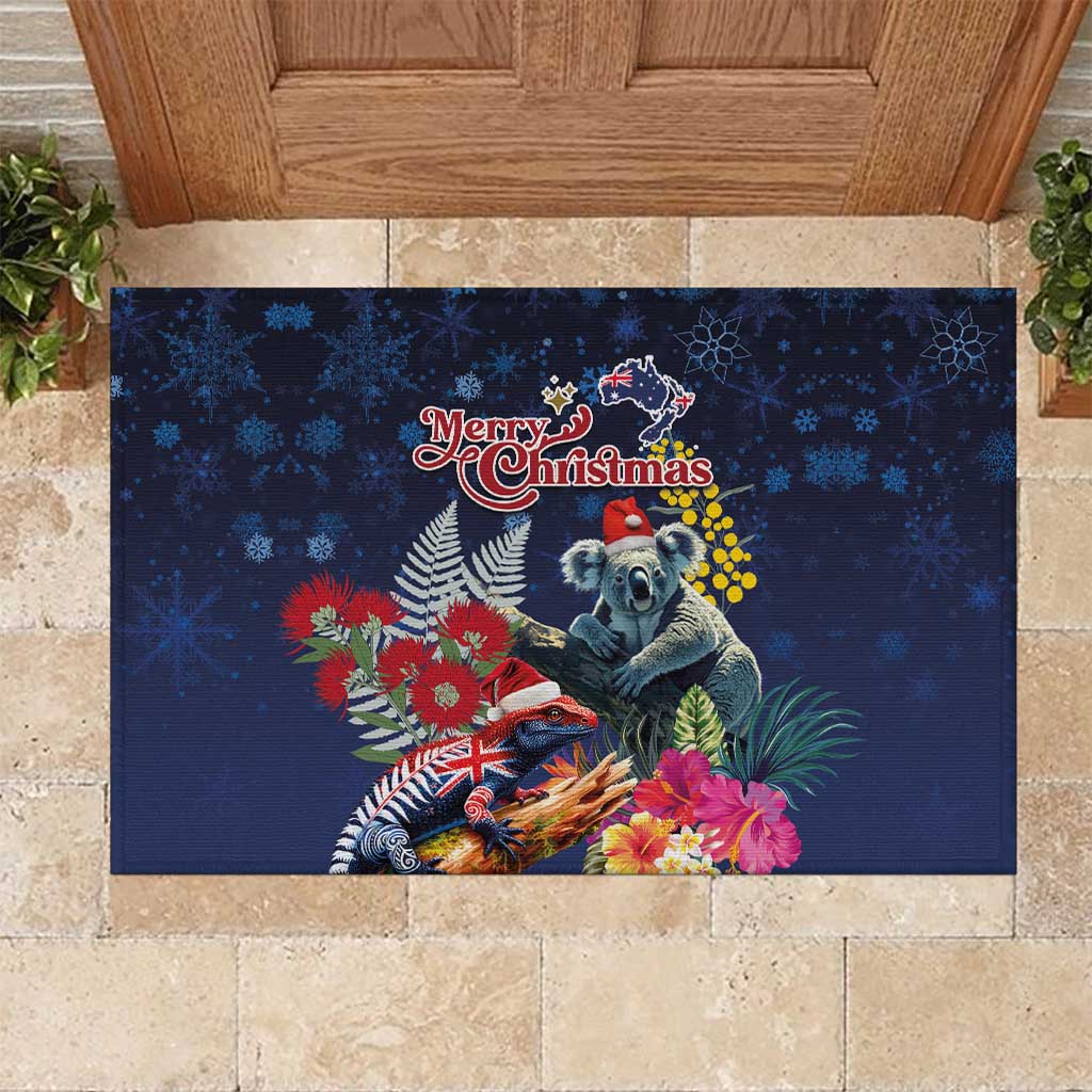 Australia and New Zealand Rubber Doormat Merry Christmas-Tuatara and Koala with Plants Xmas Style