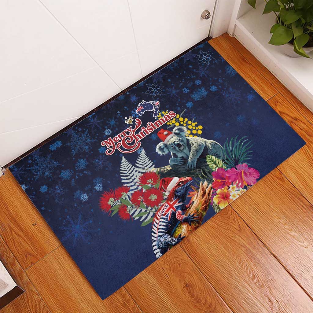 Australia and New Zealand Rubber Doormat Merry Christmas-Tuatara and Koala with Plants Xmas Style