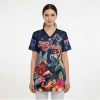 Australia and New Zealand Scrub Top Merry Christmas-Tuatara and Koala with Plants Xmas Style - Polynesian Pride