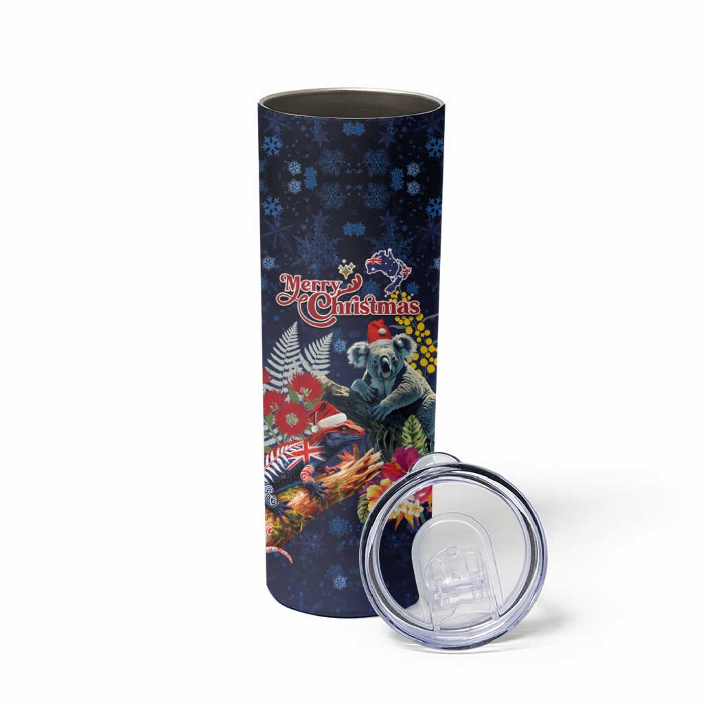 Australia and New Zealand Skinny Tumbler Merry Christmas-Tuatara and Koala with Plants Xmas Style