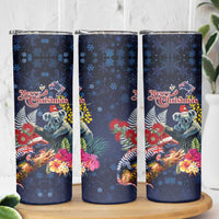 Australia and New Zealand Skinny Tumbler Merry Christmas-Tuatara and Koala with Plants Xmas Style