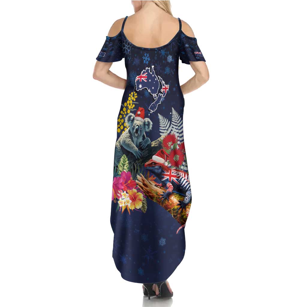 Australia and New Zealand Summer Maxi Dress Merry Christmas-Tuatara and Koala with Plants Xmas Style