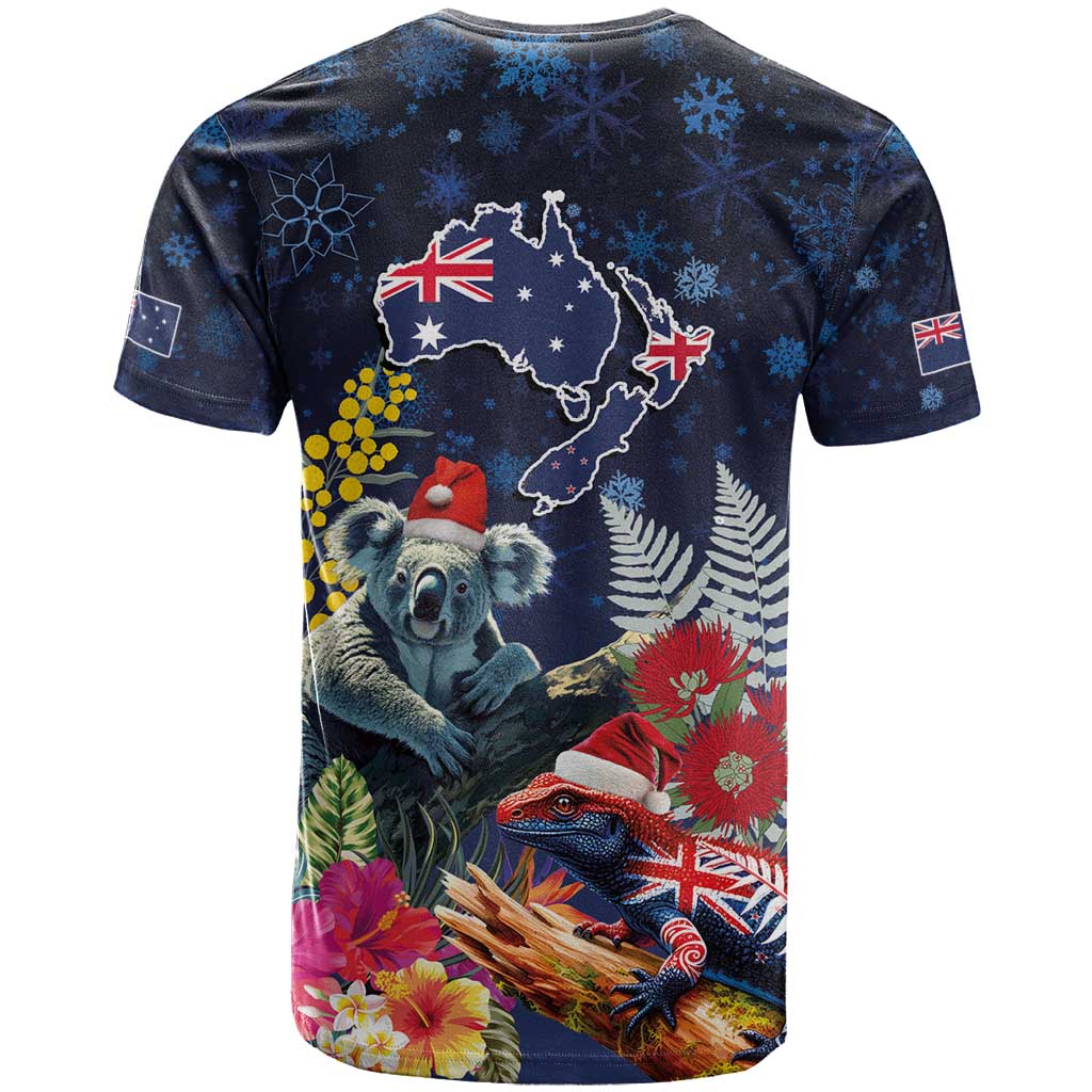 Australia and New Zealand T Shirt Merry Christmas-Tuatara and Koala with Plants Xmas Style
