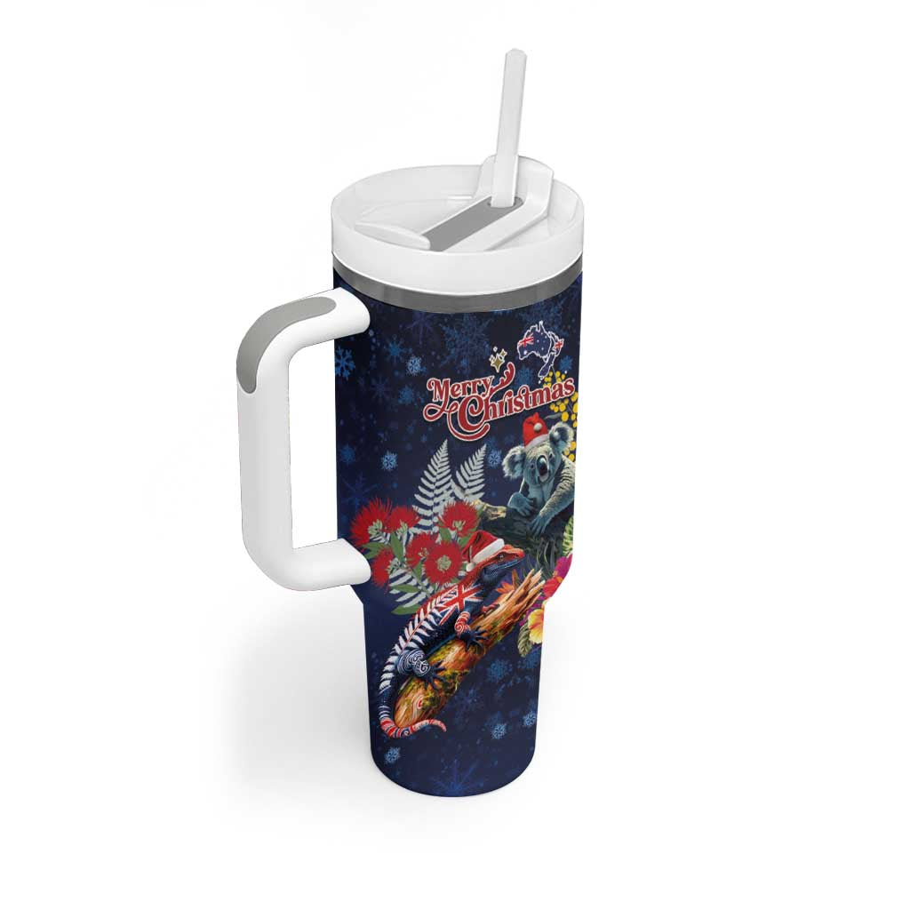 Australia and New Zealand Tumbler With Handle Merry Christmas-Tuatara and Koala with Plants Xmas Style
