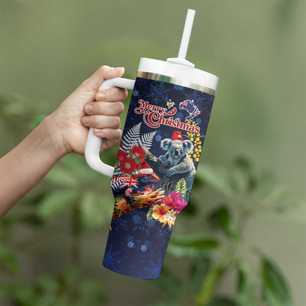 Australia and New Zealand Tumbler With Handle Merry Christmas-Tuatara and Koala with Plants Xmas Style