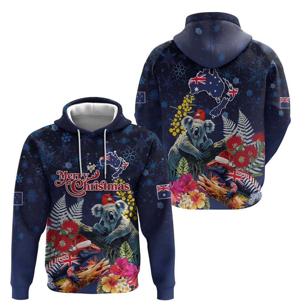 Australia and New Zealand Zip Hoodie Merry Christmas-Tuatara and Koala with Plants Xmas Style