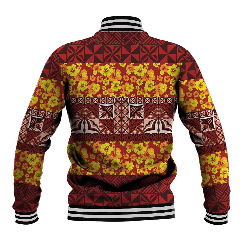 Samoa Siapo and Tapa Baseball Jacket Pacific Tribal Pattern with Hibiscus Striped Style LT03 - Polynesian Pride