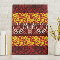 Samoa Siapo and Tapa Canvas Wall Art Pacific Tribal Pattern with Hibiscus Striped Style LT03 Without Frame Red - Polynesian Pride