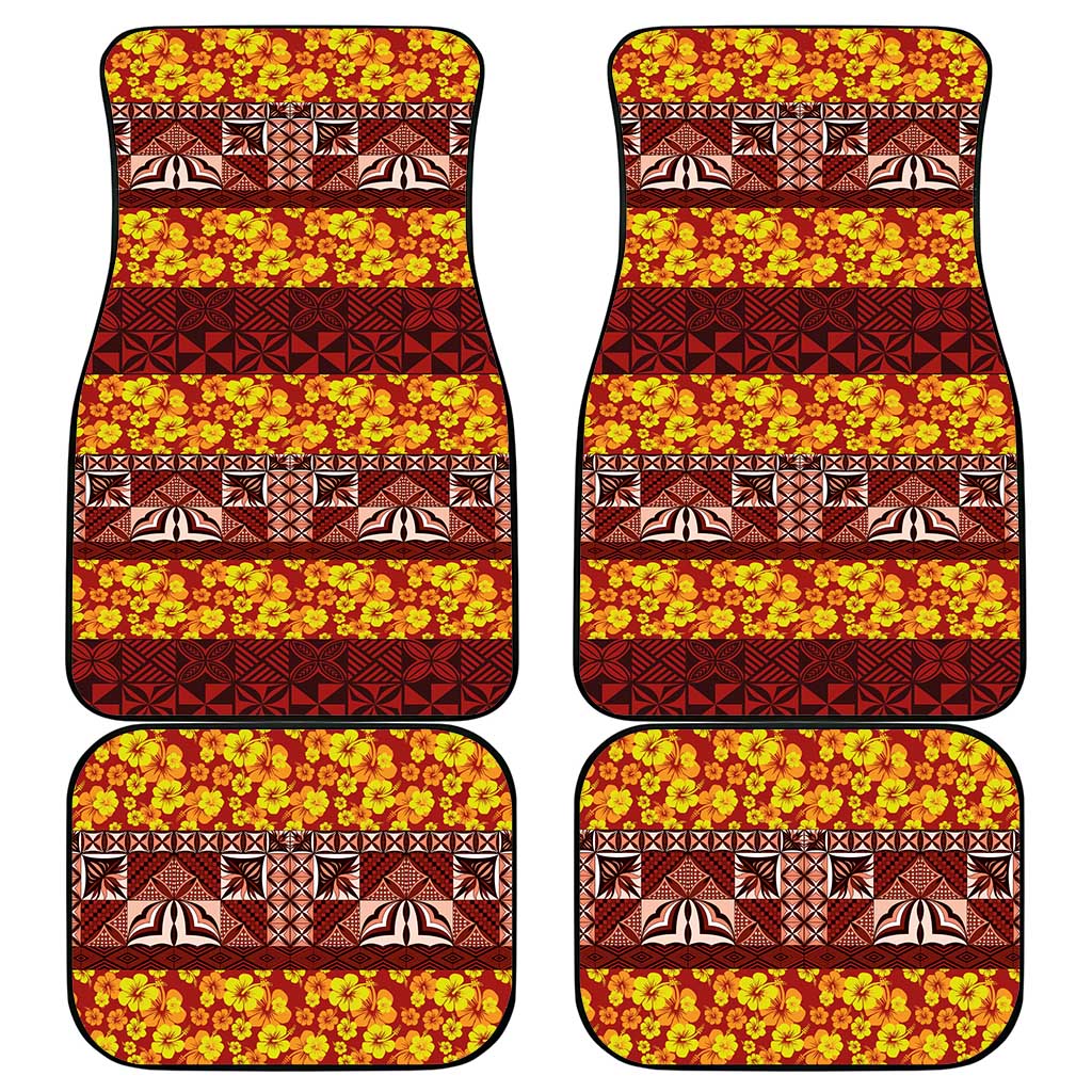 Samoa Siapo and Tapa Car Mats Pacific Tribal Pattern with Hibiscus Striped Style LT03 - Polynesian Pride