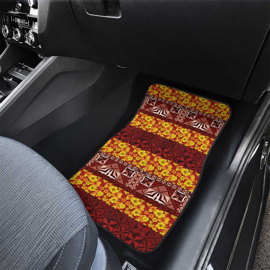 Samoa Siapo and Tapa Car Mats Pacific Tribal Pattern with Hibiscus Striped Style LT03 - Polynesian Pride