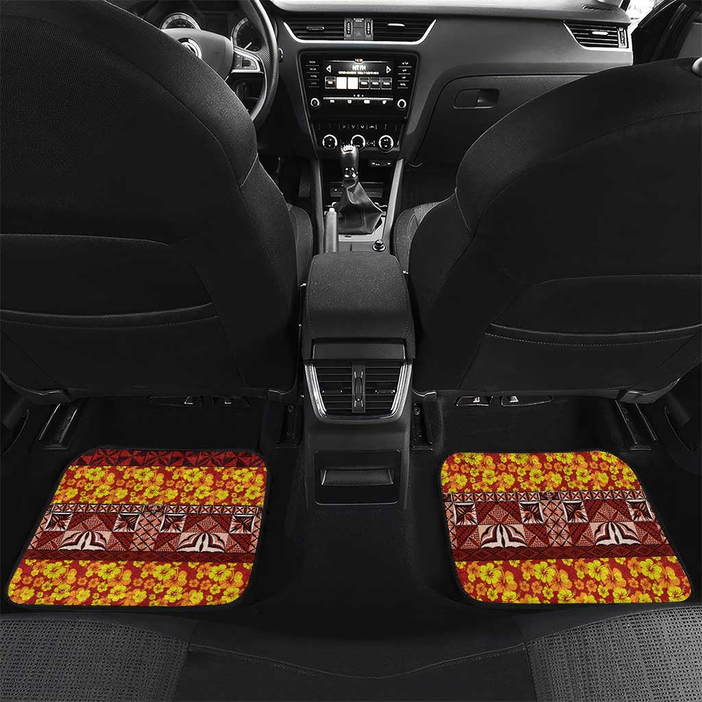 Samoa Siapo and Tapa Car Mats Pacific Tribal Pattern with Hibiscus Striped Style LT03 Set 2pcs - Back Red - Polynesian Pride