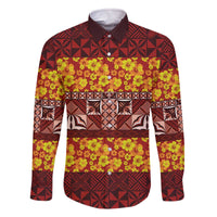 Samoa Siapo and Tapa Family Matching Off The Shoulder Long Sleeve Dress and Hawaiian Shirt Pacific Tribal Pattern with Hibiscus Striped Style