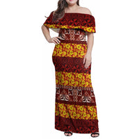 Samoa Siapo and Tapa Family Matching Off Shoulder Maxi Dress and Hawaiian Shirt Pacific Tribal Pattern with Hibiscus Striped Style