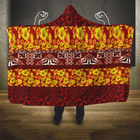 Samoa Siapo and Tapa Hooded Blanket Pacific Tribal Pattern with Hibiscus Striped Style