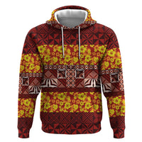 Samoa Siapo and Tapa Hoodie Pacific Tribal Pattern with Hibiscus Striped Style LT03 Pullover Hoodie Red - Polynesian Pride