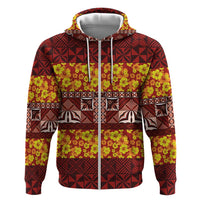 Samoa Siapo and Tapa Hoodie Pacific Tribal Pattern with Hibiscus Striped Style LT03 Zip Hoodie Red - Polynesian Pride
