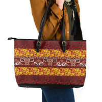 Samoa Siapo and Tapa Leather Tote Bag Pacific Tribal Pattern with Hibiscus Striped Style LT03 - Polynesian Pride