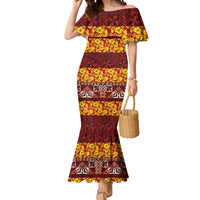 Samoa Siapo and Tapa Mermaid Dress Pacific Tribal Pattern with Hibiscus Striped Style LT03 Women Red - Polynesian Pride