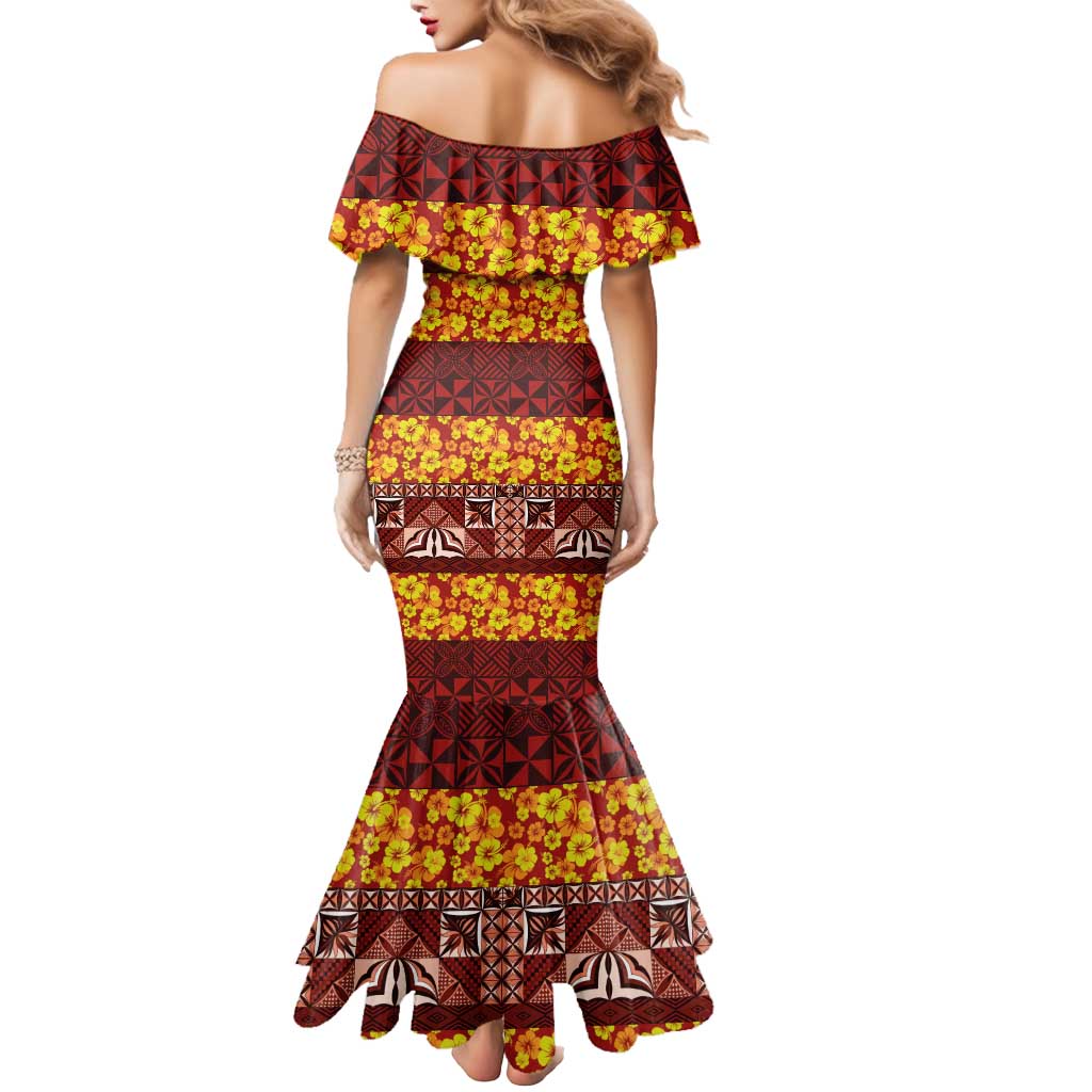 Samoa Siapo and Tapa Mermaid Dress Pacific Tribal Pattern with Hibiscus Striped Style LT03 - Polynesian Pride