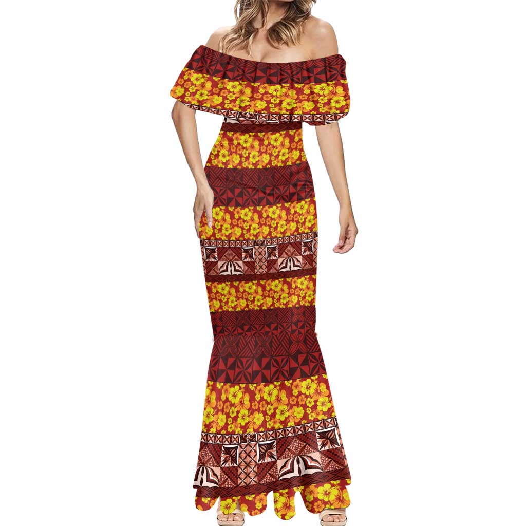 Samoa Siapo and Tapa Mermaid Dress Pacific Tribal Pattern with Hibiscus Striped Style LT03 - Polynesian Pride