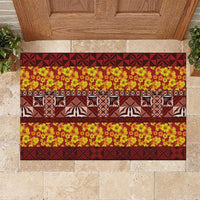 Samoa Siapo and Tapa Rubber Doormat Pacific Tribal Pattern with Hibiscus Striped Style LT03 Red - Polynesian Pride