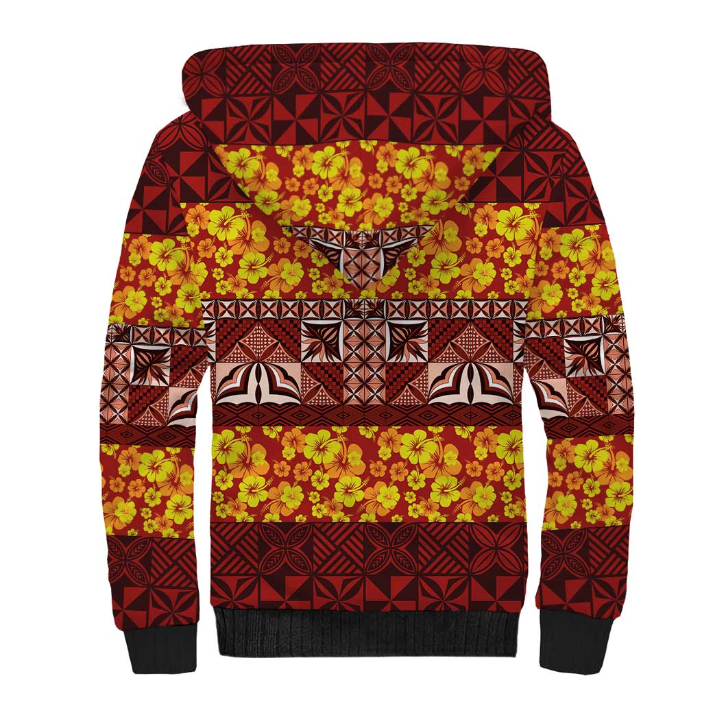 Samoa Siapo and Tapa Sherpa Hoodie Pacific Tribal Pattern with Hibiscus Striped Style LT03 - Polynesian Pride