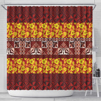Samoa Siapo and Tapa Shower Curtain Pacific Tribal Pattern with Hibiscus Striped Style