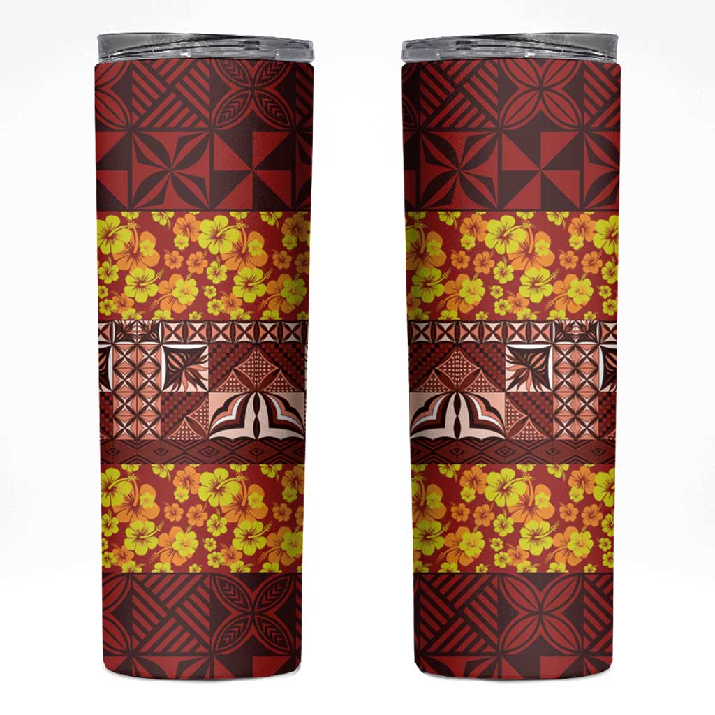 Samoa Siapo and Tapa Skinny Tumbler Pacific Tribal Pattern with Hibiscus Striped Style