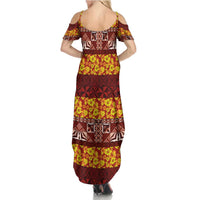 Samoa Siapo and Tapa Summer Maxi Dress Pacific Tribal Pattern with Hibiscus Striped Style LT03 - Polynesian Pride