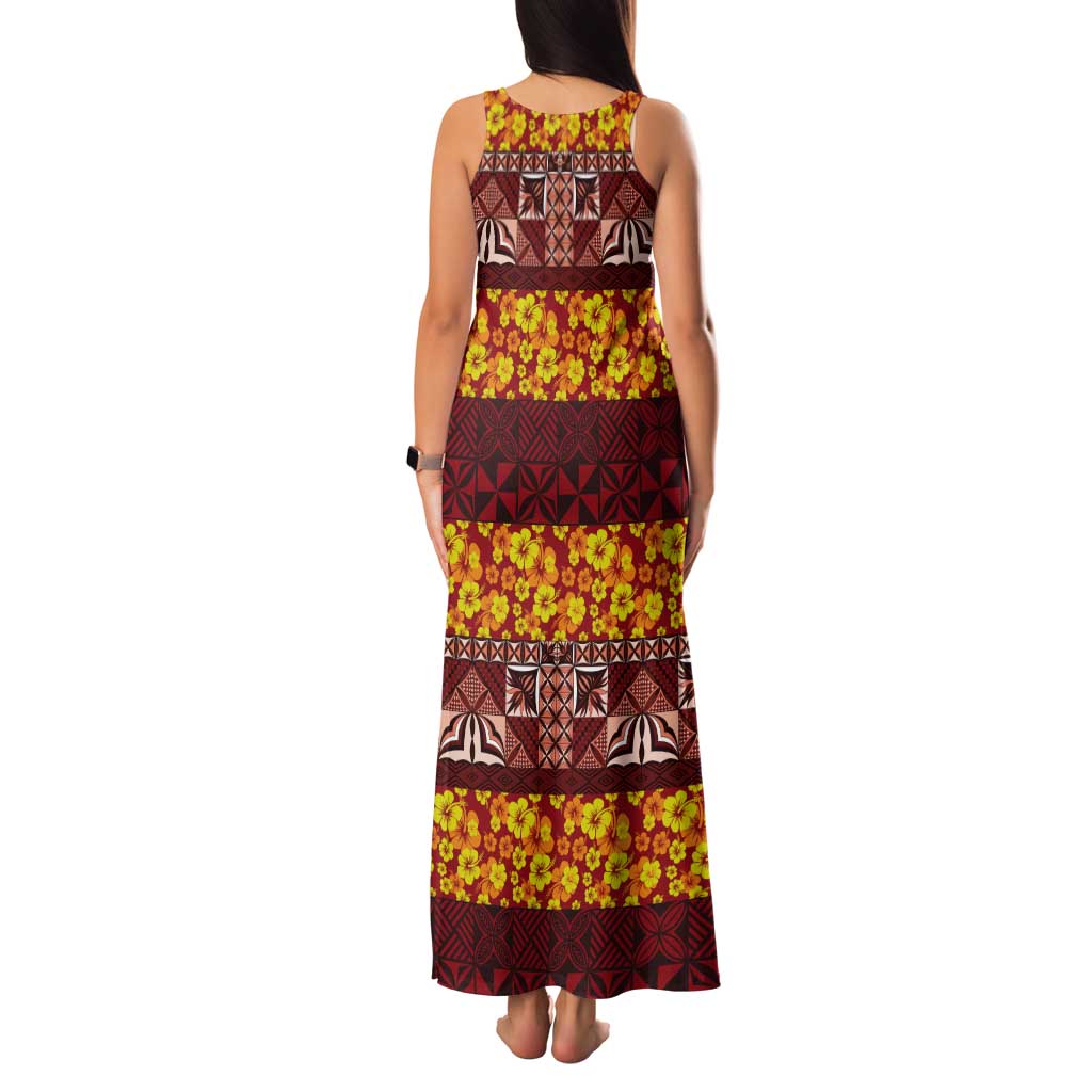 Samoa Siapo and Tapa Tank Maxi Dress Pacific Tribal Pattern with Hibiscus Striped Style LT03 - Polynesian Pride
