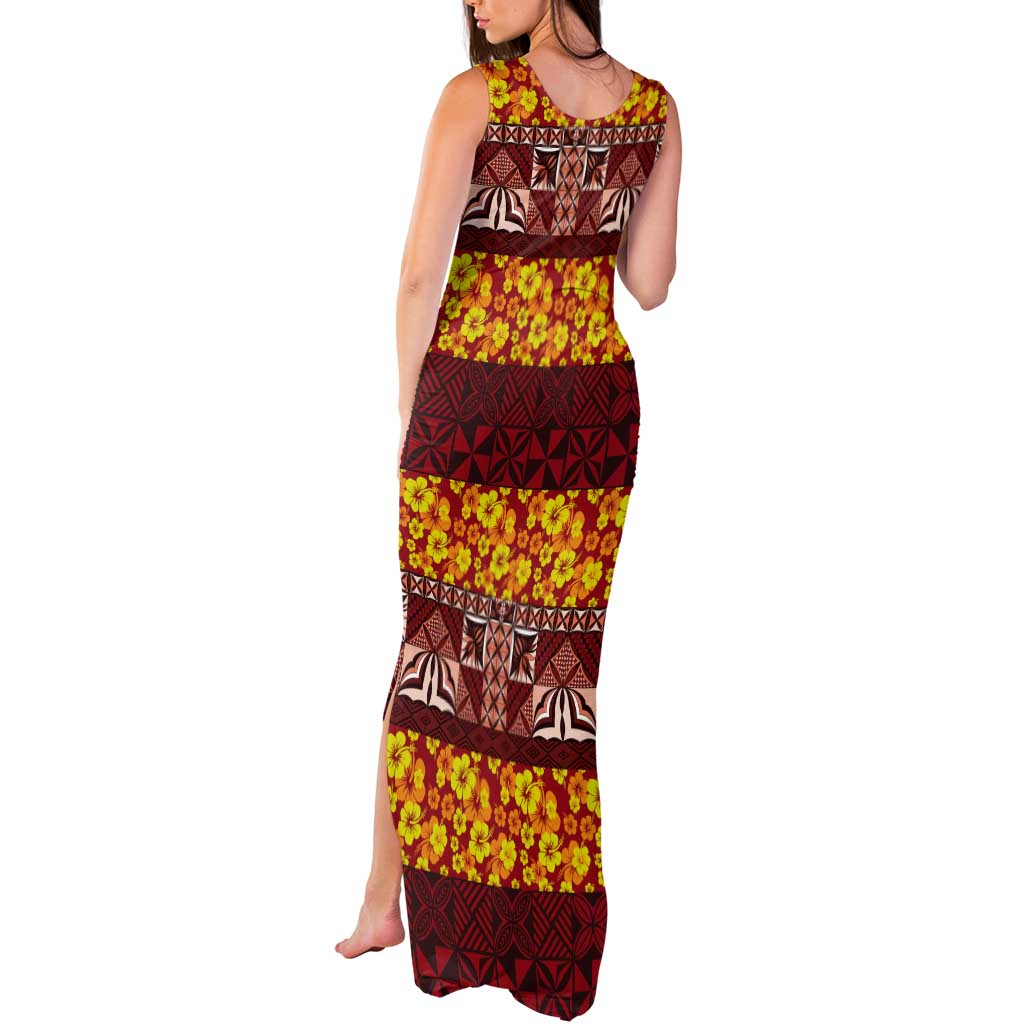 Samoa Siapo and Tapa Tank Maxi Dress Pacific Tribal Pattern with Hibiscus Striped Style LT03 - Polynesian Pride