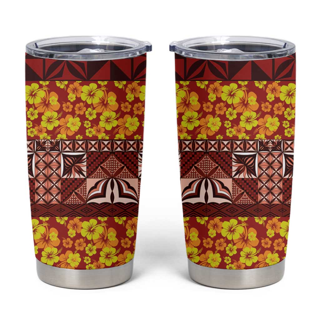 Samoa Siapo and Tapa Tumbler Cup Pacific Tribal Pattern with Hibiscus Striped Style LT03 Red - Polynesian Pride