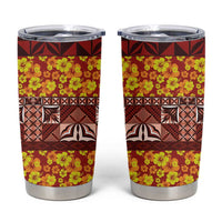 Samoa Siapo and Tapa Tumbler Cup Pacific Tribal Pattern with Hibiscus Striped Style LT03 Red - Polynesian Pride