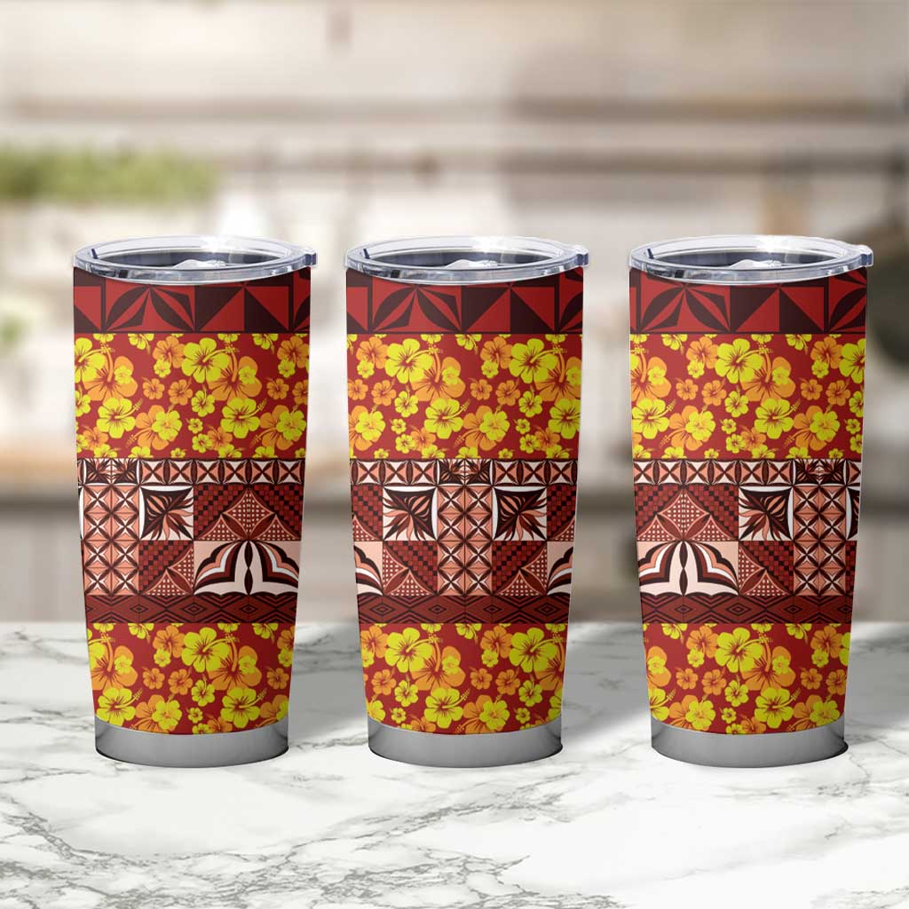 Samoa Siapo and Tapa Tumbler Cup Pacific Tribal Pattern with Hibiscus Striped Style LT03 - Polynesian Pride
