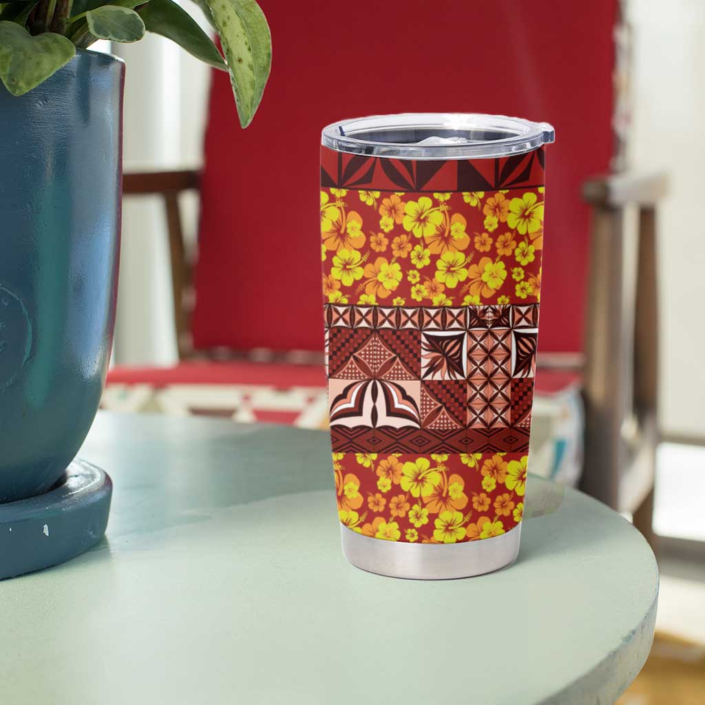 Samoa Siapo and Tapa Tumbler Cup Pacific Tribal Pattern with Hibiscus Striped Style LT03 - Polynesian Pride