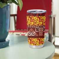 Samoa Siapo and Tapa Tumbler Cup Pacific Tribal Pattern with Hibiscus Striped Style LT03 - Polynesian Pride